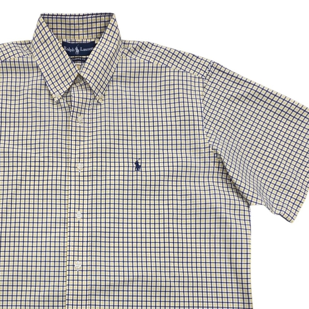 Ralph Lauren‎ Classic Fit Short Sleeve Shirt Yellow Gingham Check Mens Medium